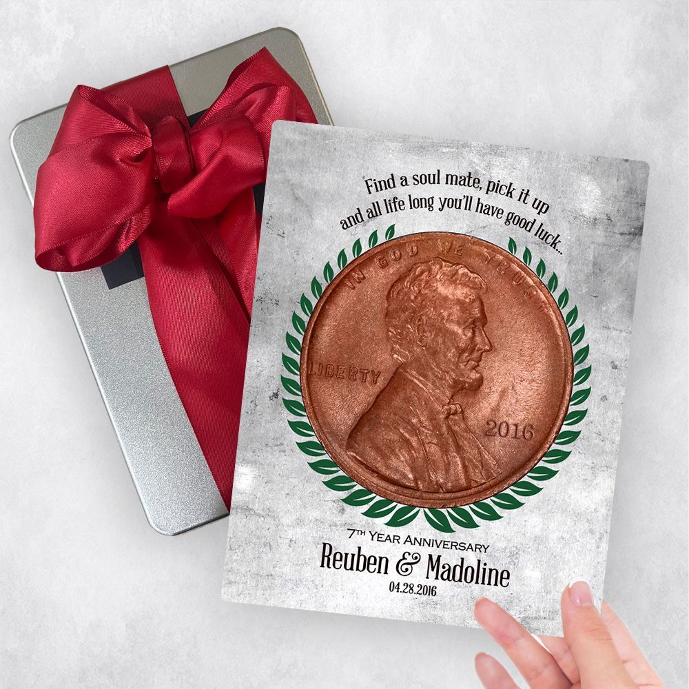 Tarnished Tin, Copper Penny Coin 7th Anniversary Gift Delivery Box Gift for Couple TOY-1912