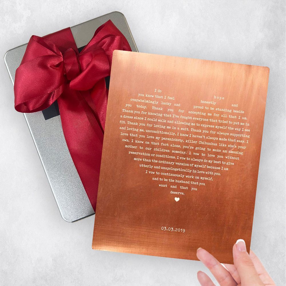 Copper Heart Shape Song Lyrics 7th Anniversary Gift Delivery Box Gift for Couple TOY-1786