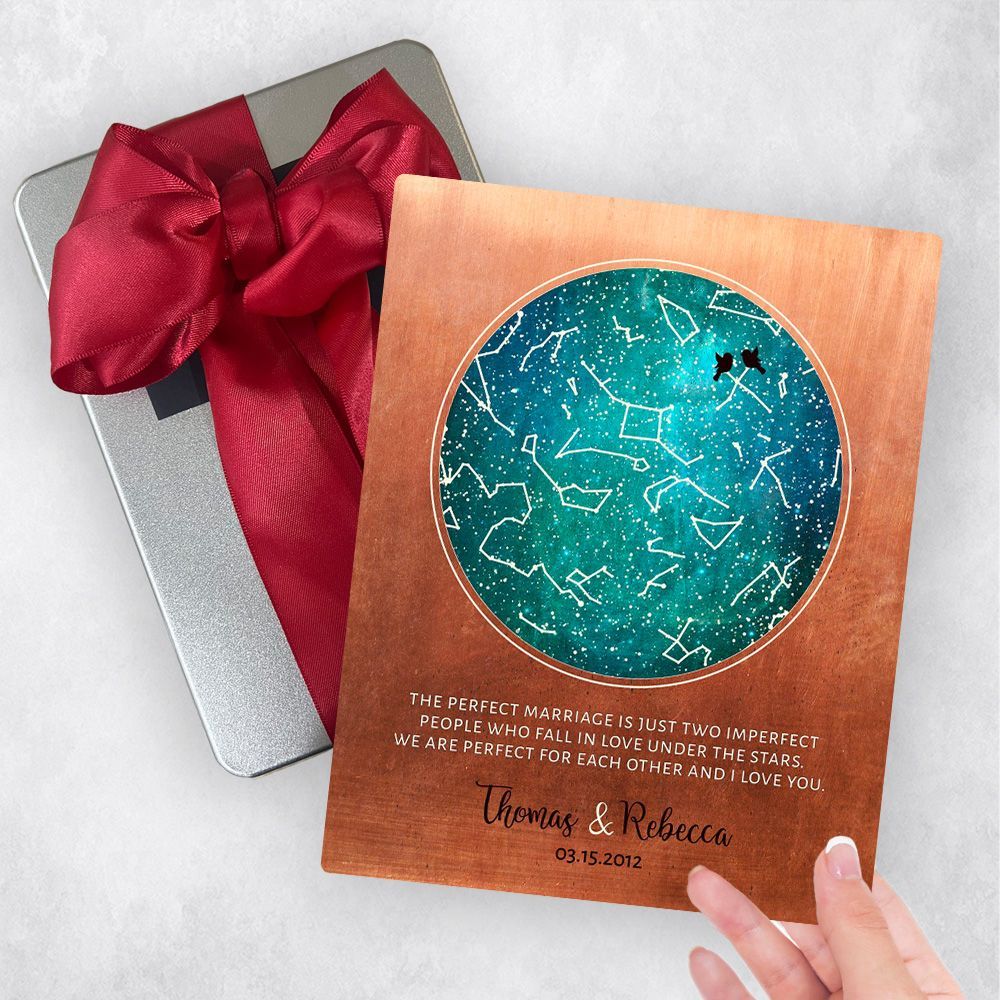 #1 Best Seller - Copper Star Map 7th Anniversary Gift Delivery Box Gift for Couple TOY-1759