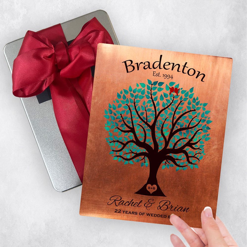 Copper Turquoise Tree 7th Anniversary Gift Delivery Box Gift for Couple TOY-1385