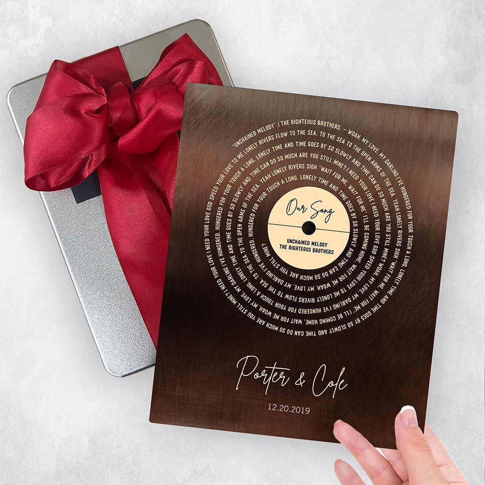 Bronze Our Song Gold Record Lable Spiral 8th Anniversary Gift Delivery Box Gift for Couple TOY-2119