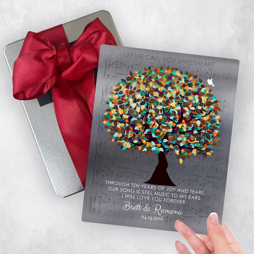 Tin Autumn Tree and Sheet Music 10th Anniversary Gift Delivery Box Gift for Couple TOY-1338