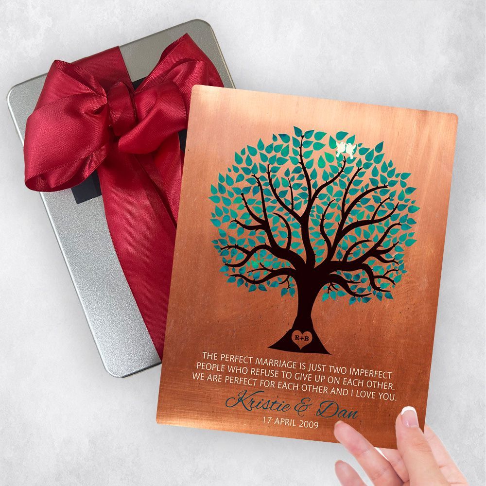 Copper Turquoise Tree 7th Anniversary Gift Delivery Box Gift for Couple TOY-1386