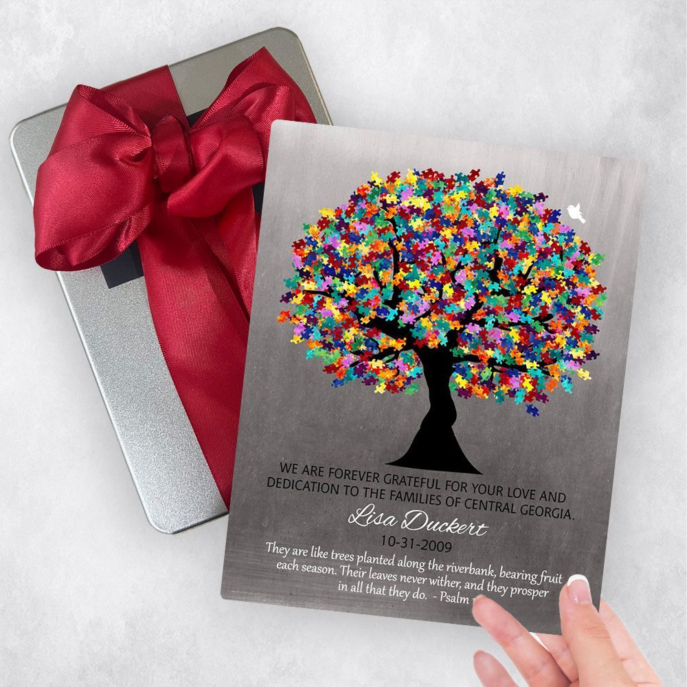 Tin Autism Puzzle Leaf Tree Teacher Appreciation Gift Delivery Box Gift for Educator TOY-1498