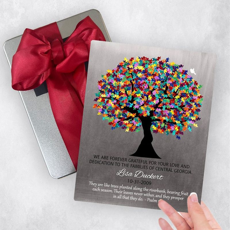Tin Autism Puzzle Leaf Tree Teacher Appreciation Gift Delivery Box Gift for Educator TOY-1498