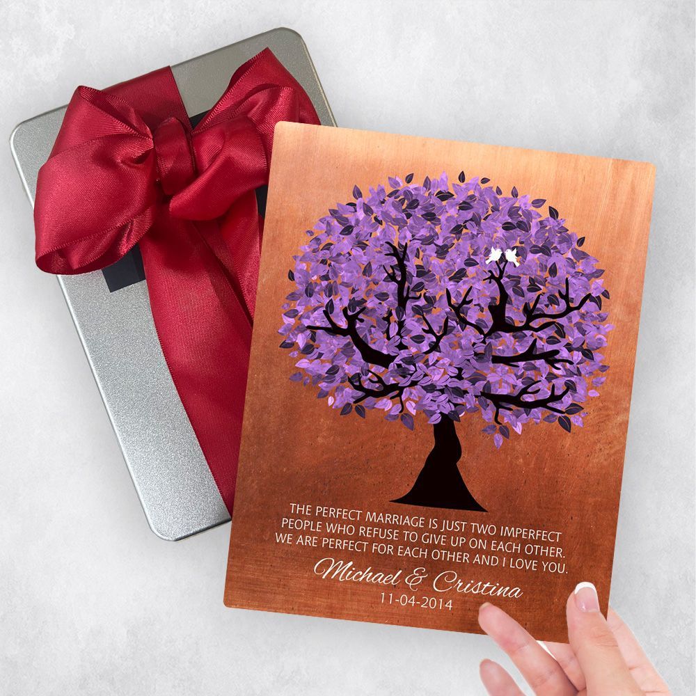 #1 Best Seller - Copper Purple Tree 7th Anniversary Gift Delivery Box Gift for Couple TOY-1479