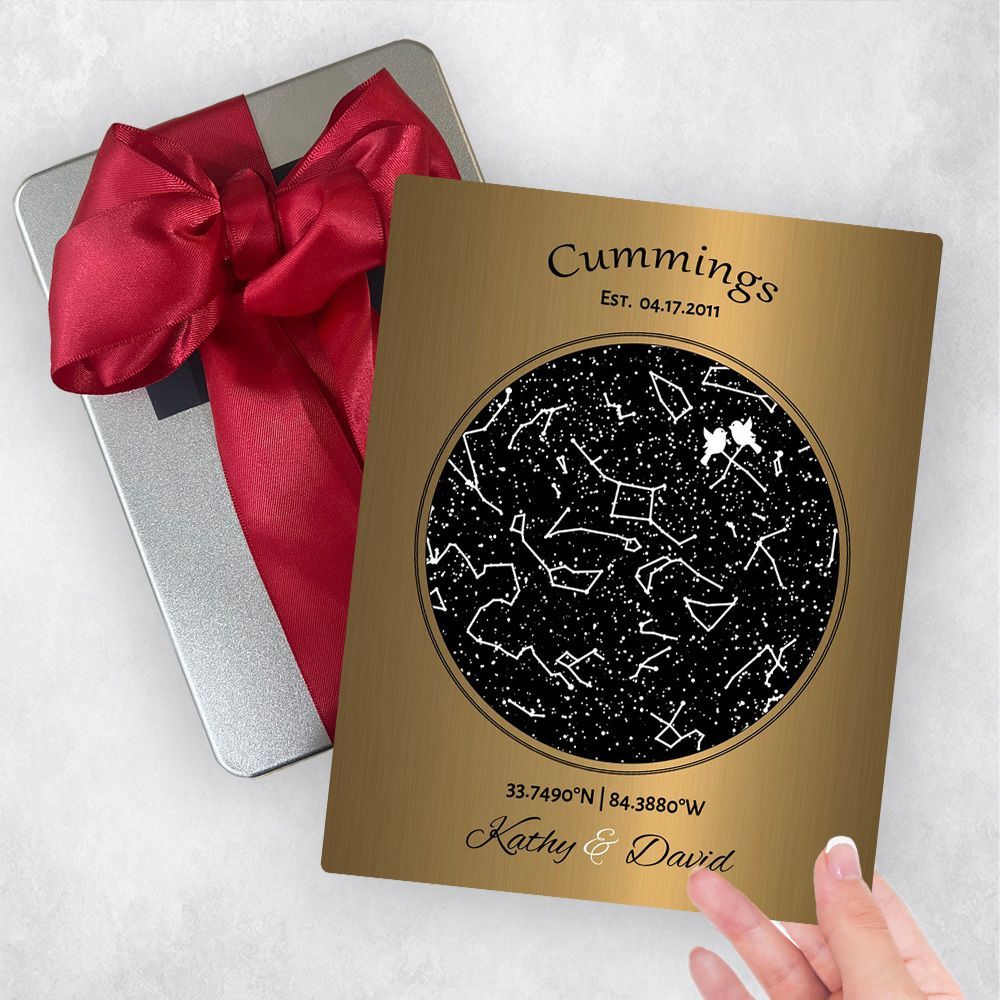 #1 Best Seller - Brass Star Map 8th Anniversary Gift Delivery Box Gift for Couple TOY-1743
