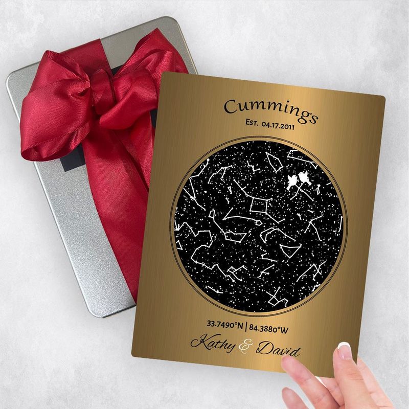 #1 Best Seller - Brass Star Map 8th Anniversary Gift Delivery Box Gift for Couple TOY-1743