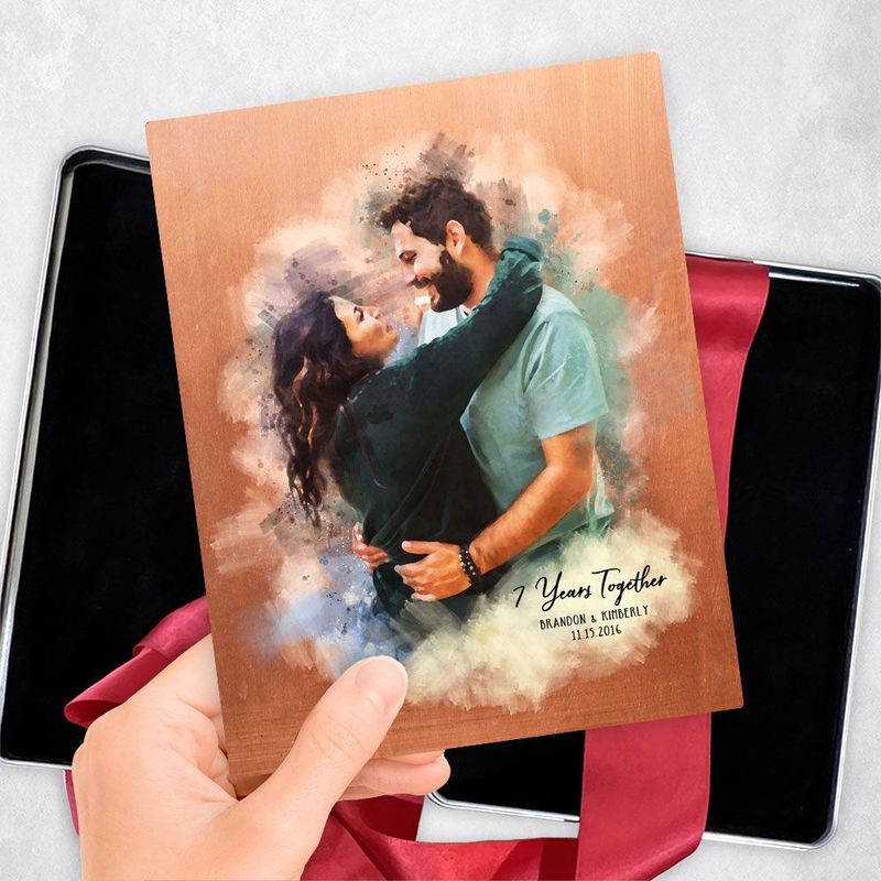 #1 Best Seller - Copper Watercolor Portrait 7th Anniversary Gift Delivery Box Gift for Couple TOY-1837