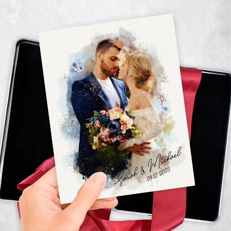 #1 Best Seller - Cotton Watercolor Portrait 2nd Anniversary Gift Delivery Box Gift for Couple TOY-1839