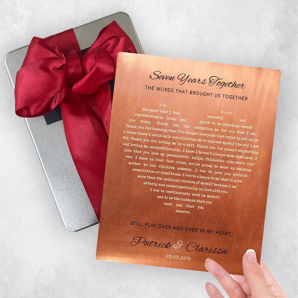 Copper Heart Shape Song Lyrics 7th Anniversary Gift Delivery Box Gift for Couple TOY-1785