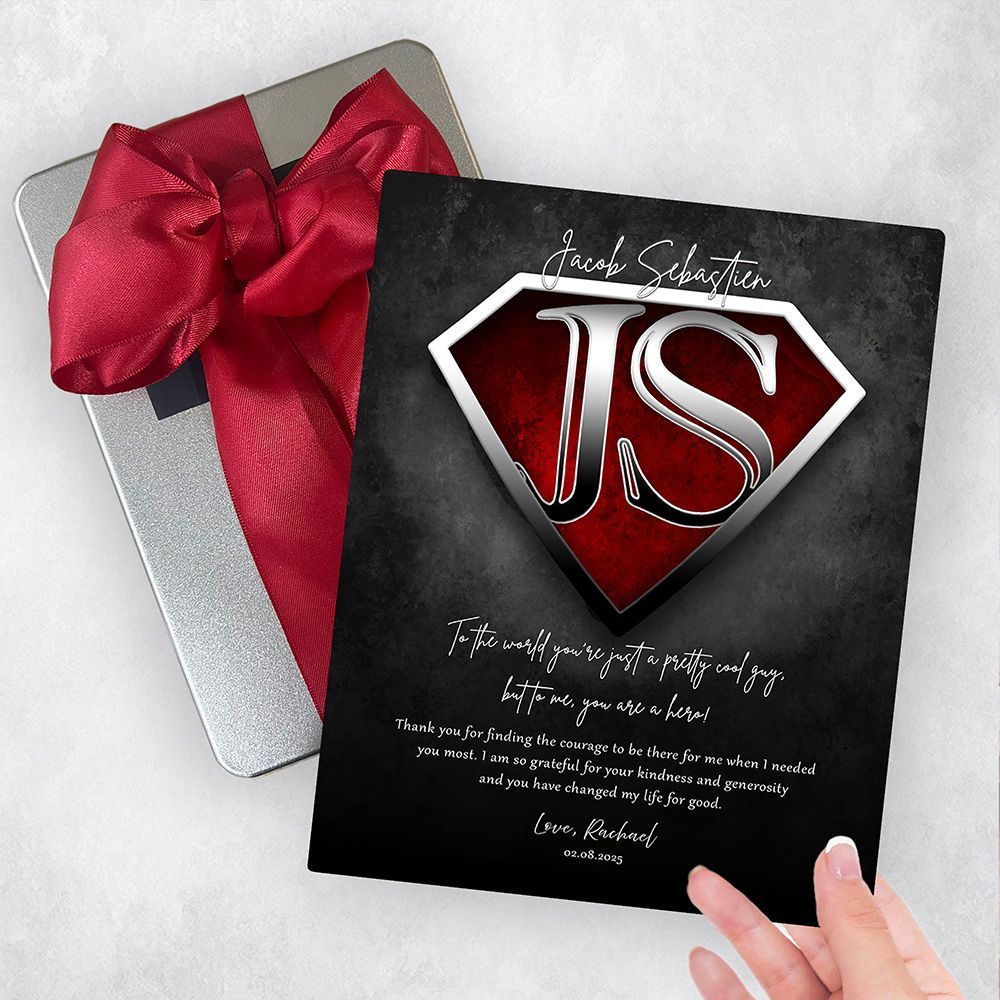 #1 Best Seller - Super Hero Initials in Shield Gratitude Gift Delivery Box Gift for Hero TOY-2145
