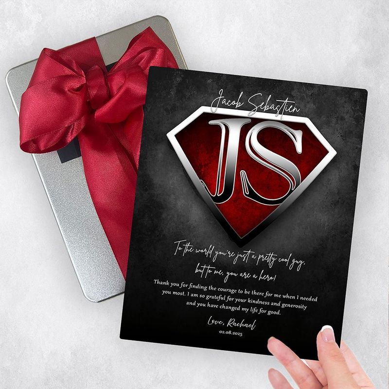 #1 Best Seller - Super Hero Initials in Shield Gratitude Gift Delivery Box Gift for Hero TOY-2145