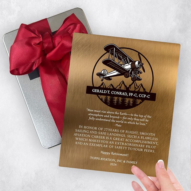 #1 Best Seller - Bronze Airplane Pilot Biplane Service Award Retirement Gift Delivery Box Gift for Pilot TOY-2131