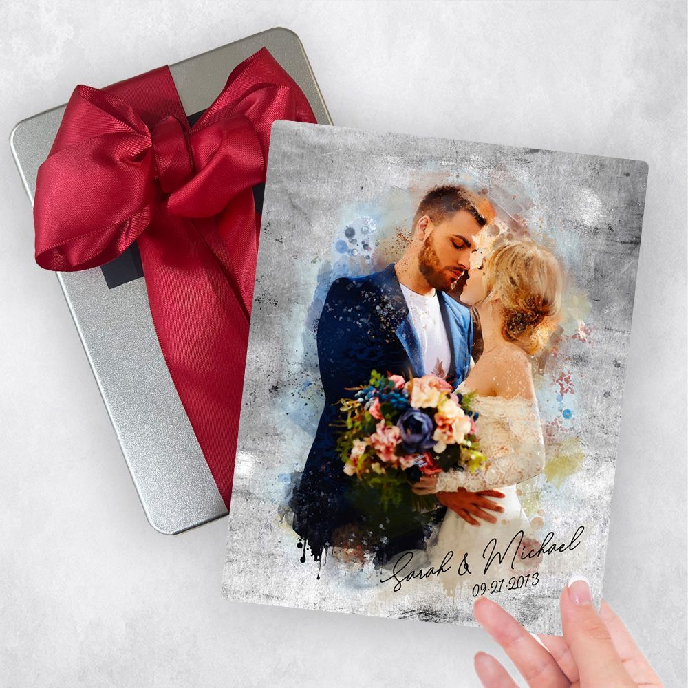Tin Watercolor Portrait 10th Anniversary Gift Delivery Box Gift for Couple TOY-1846