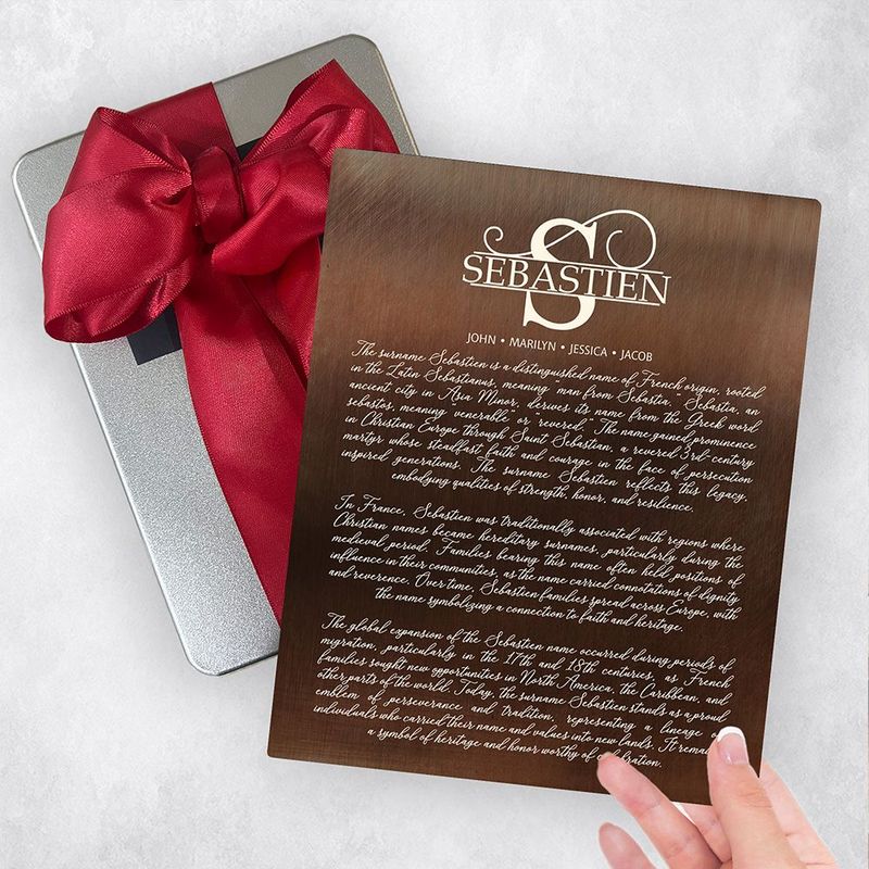 #1 Best Seller - Bronze Surname Monogram and History Housewarming Gift Delivery Box Gift for Family TOY-2122