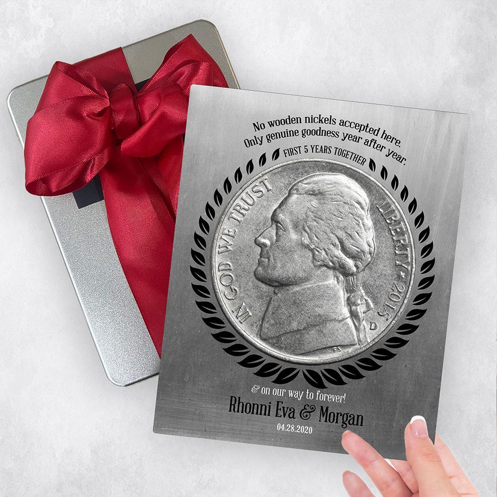 Tin No Wooden Nickels Coin 5 Year Anniversary Gift Delivery Box Gift for Couple TOY-2141