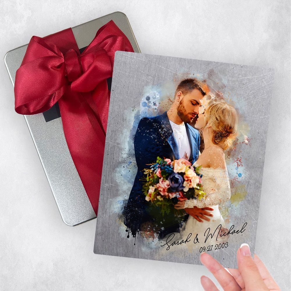 Tin Watercolor Portrait 10th Anniversary Gift Delivery Box Gift for Couple TOY-1836