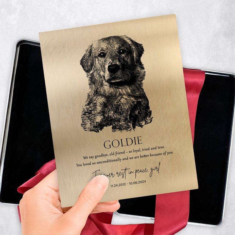 Gold Loss of Dog Memorial with Etched Photo Memorial Gift Delivery Box Gift for Family TOY-2138
