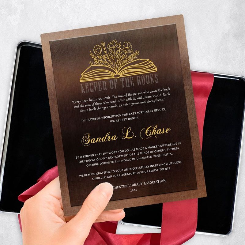 Bronze Open Book with Flowers Recognition Gift Delivery Box Gift for Librarian TOY-2105