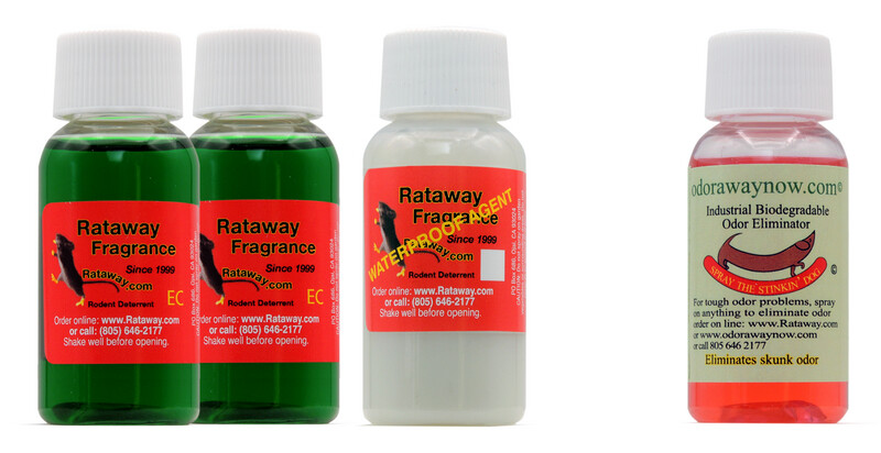 Promotion Bundle #2: 2 each one oz. bottles of Rataway Fragrance + 1 bottle of Waterproofing agent + FREE bottle of Odorawaynow