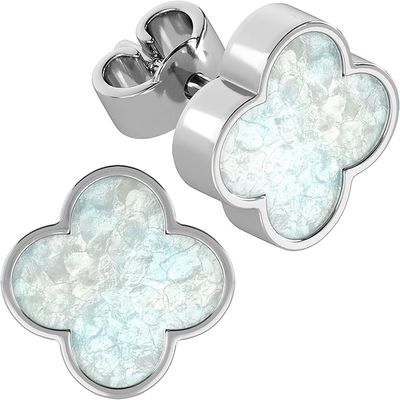 ISLAND SOUL Clover Stud Earrings with White Mother-of-Pearl, Silver 925