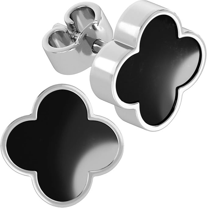 ISLAND SOUL Clover Stud Earrings with Black Onyx, Silver 925
