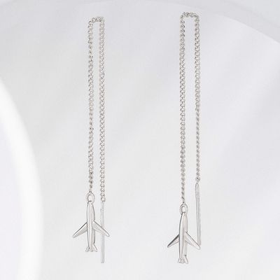 ISLAND SOUL Jet | Airplane Pendant Earrings, Silver 925