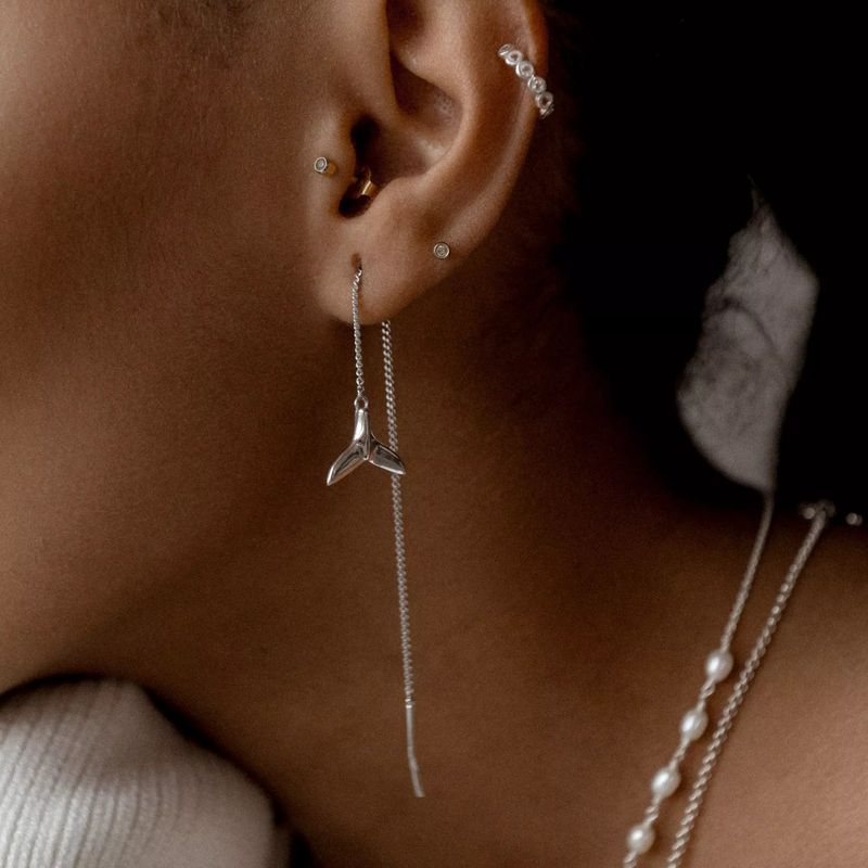 ISLAND SOUL Whale Tail Pendant Earrings, Silver 925