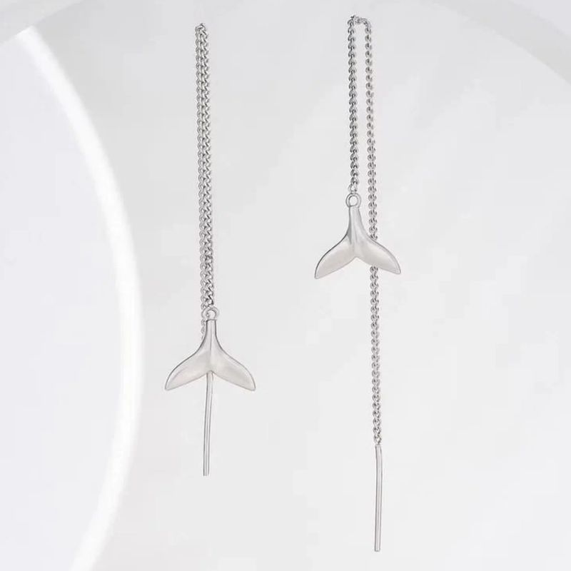 ISLAND SOUL Whale Tail Pendant Earrings, Silver 925