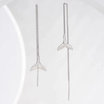 ISLAND SOUL Whale Tail Pendant Earrings, Silver 925