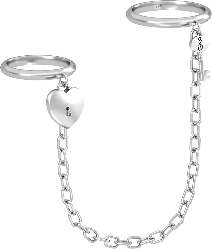 ISLAND SOUL Rock It Heart and Key Double Ring with Pendants, Silver 925