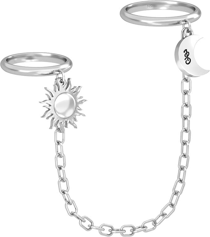ISLAND SOUL Rock It Sun and Moon Double Ring with Pendants, Silver 925