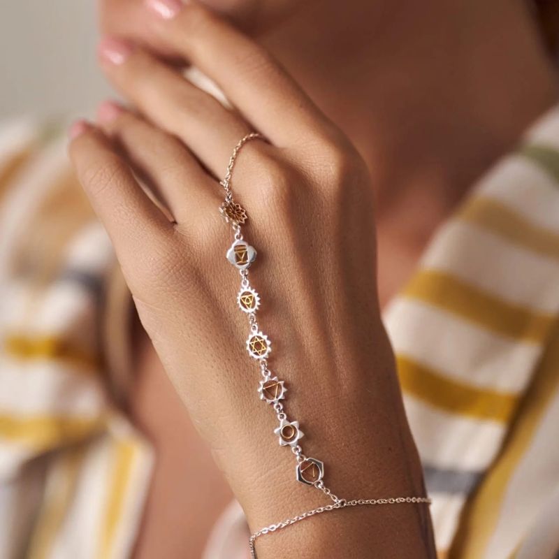 ISLAND SOUL Chakras Gold &amp; Silver Hand Chain, Silver 925