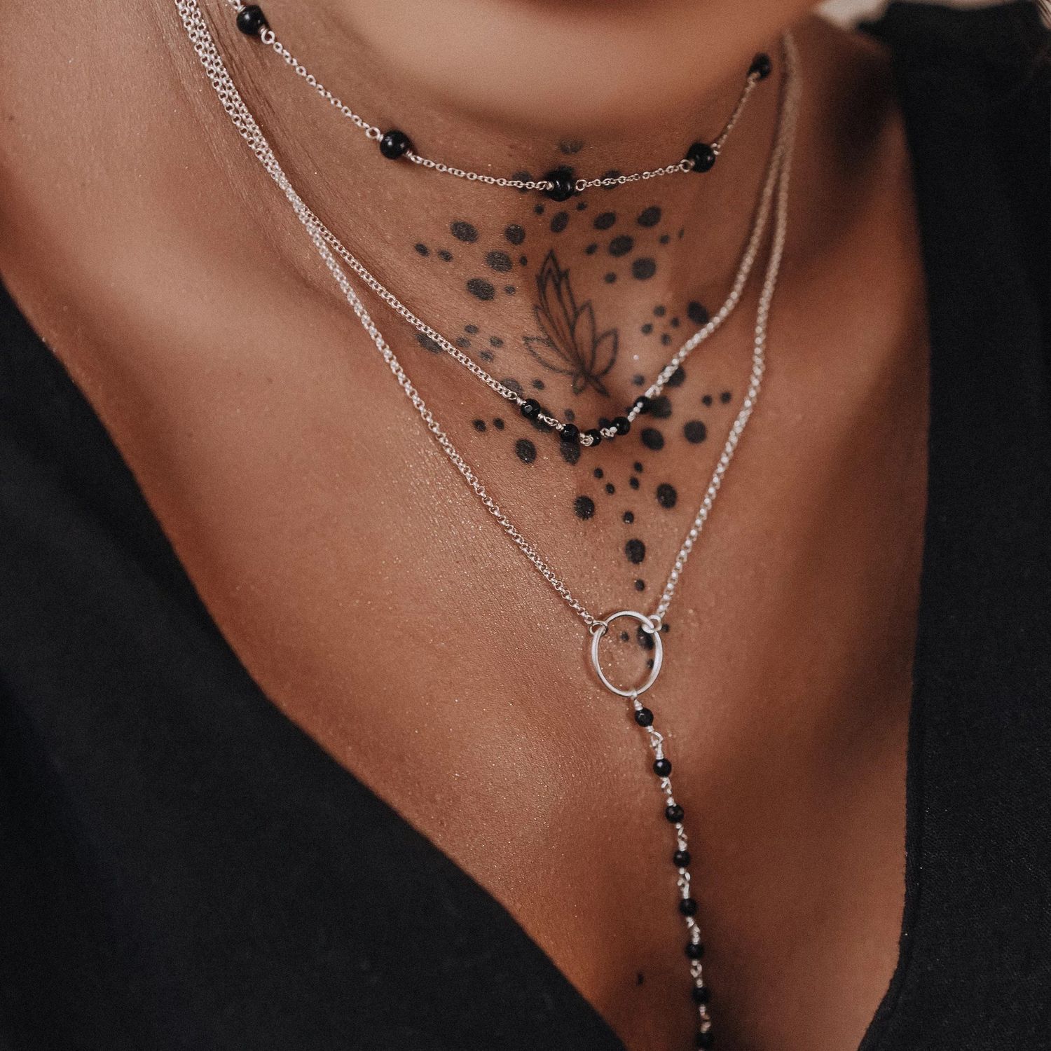 ISLAND SOUL Double Necklace with Black Onyx and Silver Plate, Silver 925