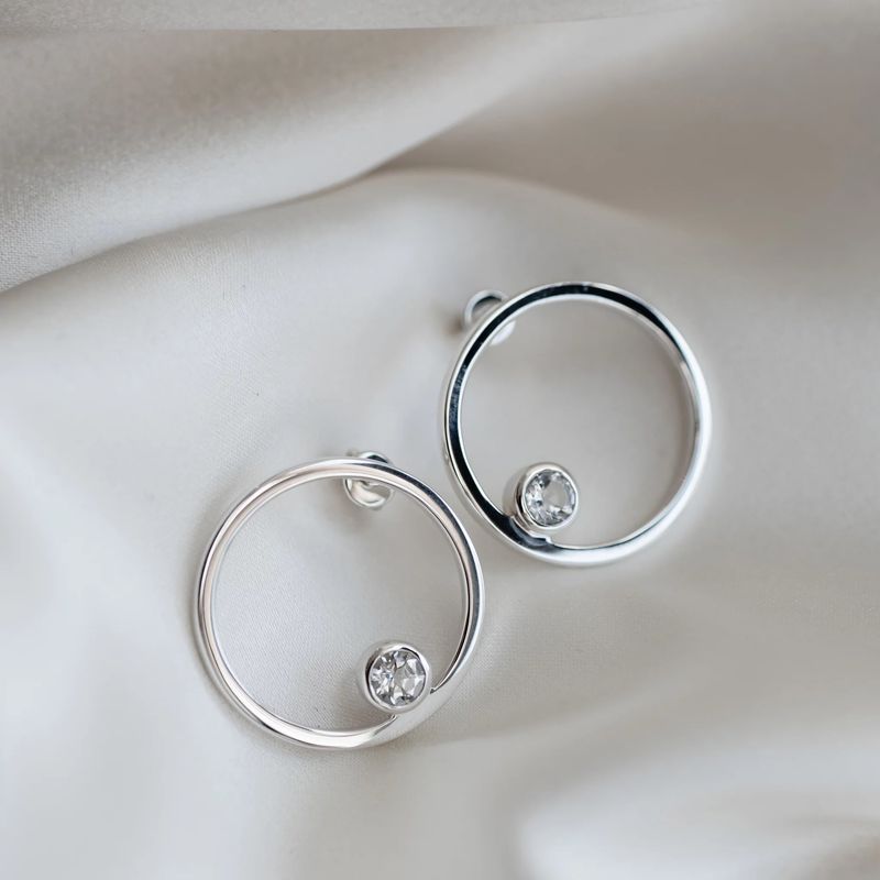 ISLAND SOUL Sphere Stud Earrings with White Topaz, Silver 925