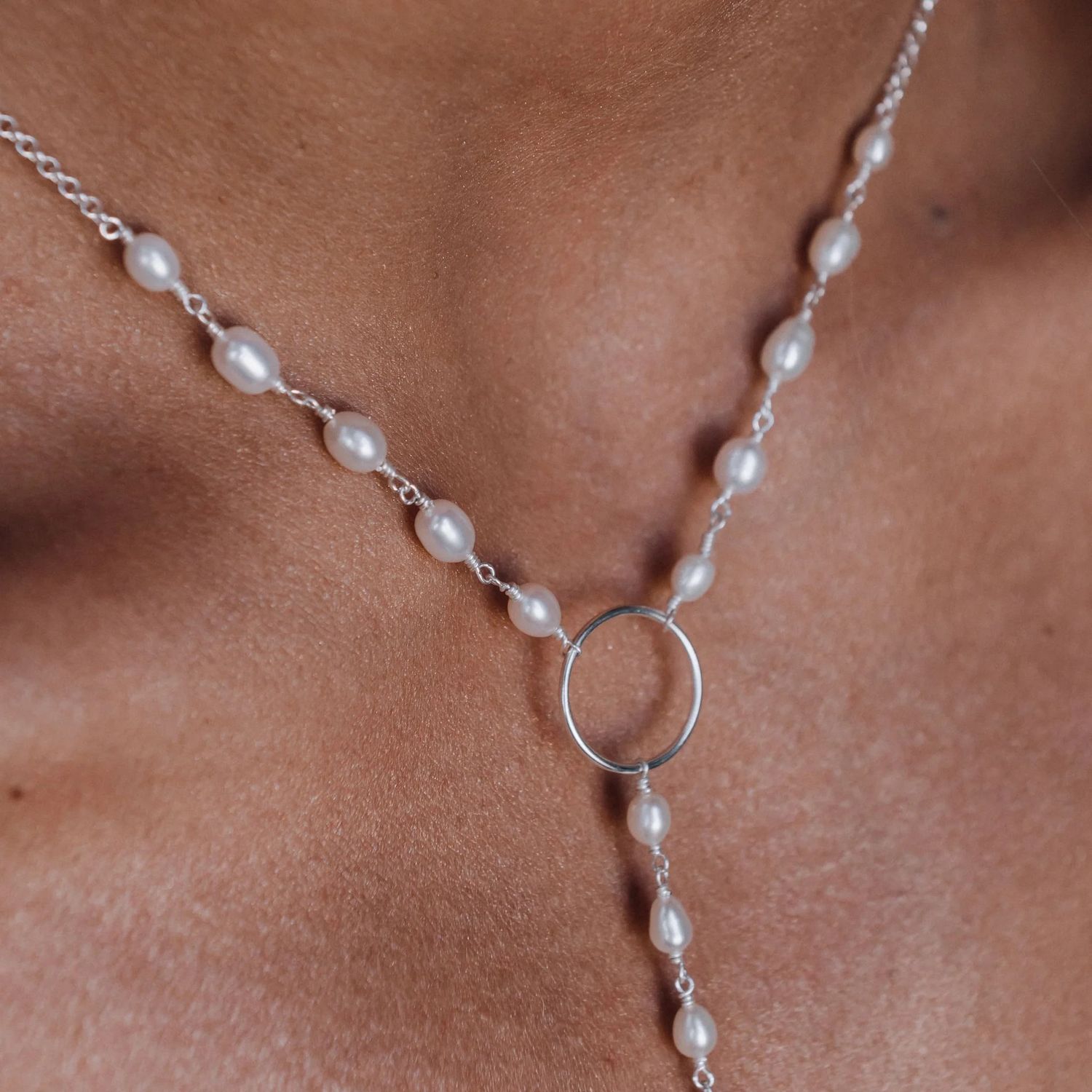 ISLAND SOUL Necklace with White Pearls and Silver Plate, Silver 925