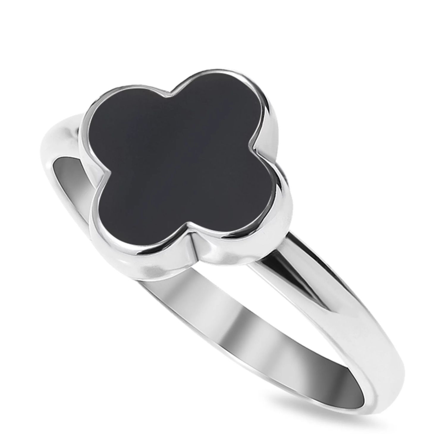 ISLAND SOUL Clover Ring with Black Onyx, Silver 925