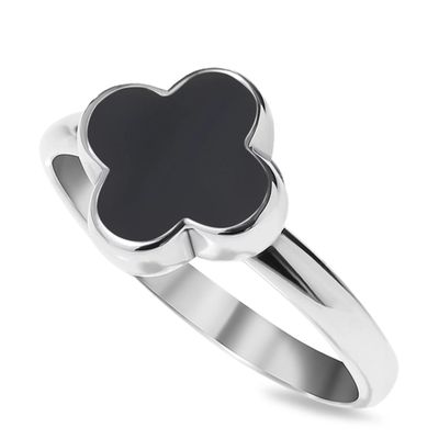 ISLAND SOUL Clover Ring with Black Onyx, Silver 925