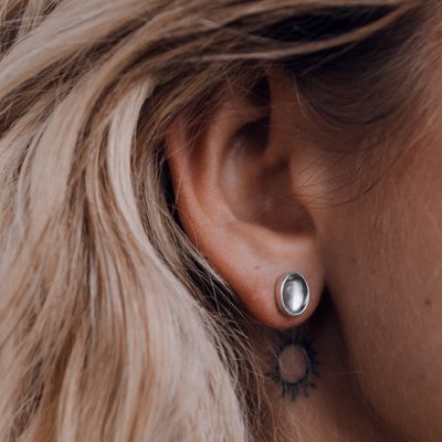 ISLAND SOUL Sky Stud Earrings with Oval Topaz, Silver 925