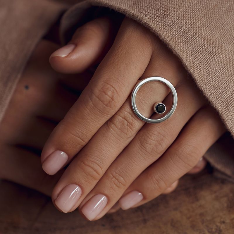 ISLAND SOUL Sphere Ring with Black Zircon, Silver 925