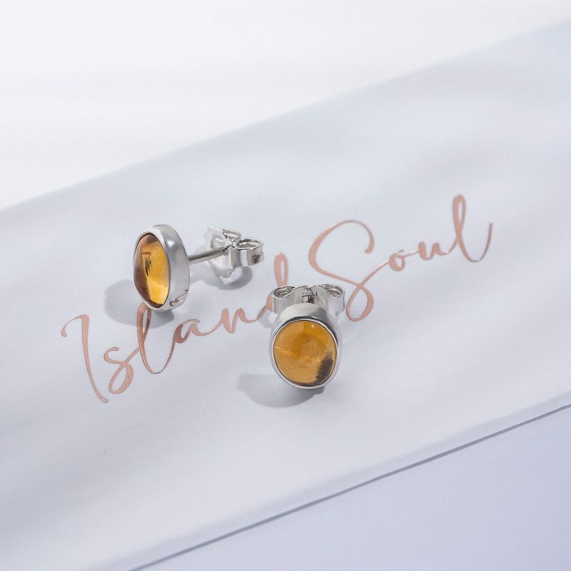 ISLAND SOUL Stud Earrings with Oval Cabochon Citrine, Silver 925