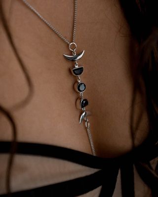 ISLAND SOUL Moon Cycle Bodychain with Black Spinel, Silver 925