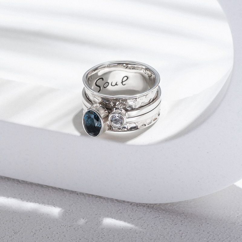 ISLAND SOUL Mechanism Ring with Oval London Topaz and Round White Topaz, Silver 925