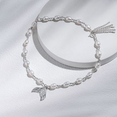 ISLAND SOUL Wings Bracelet with White Pearls, Silver 925