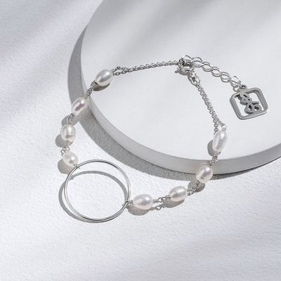 ISLAND SOUL Infinity Bracelet with White Pearls, Silver 925