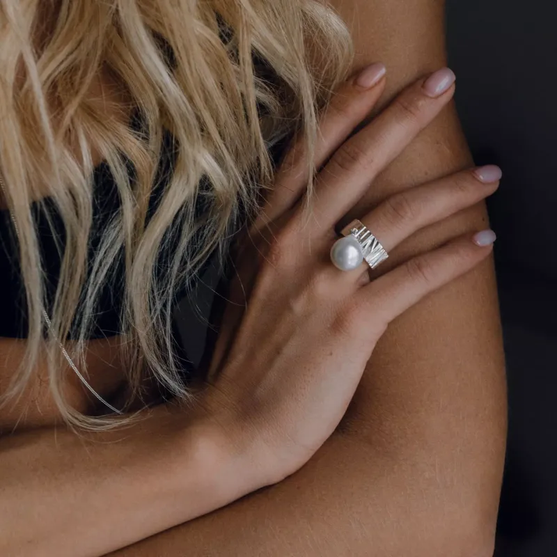 ISLAND SOUL Ring with Pendant Baroque Pearl, Silver 925