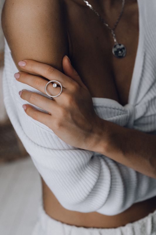 ISLAND SOUL Sphere Ring with White Topaz, Silver 925