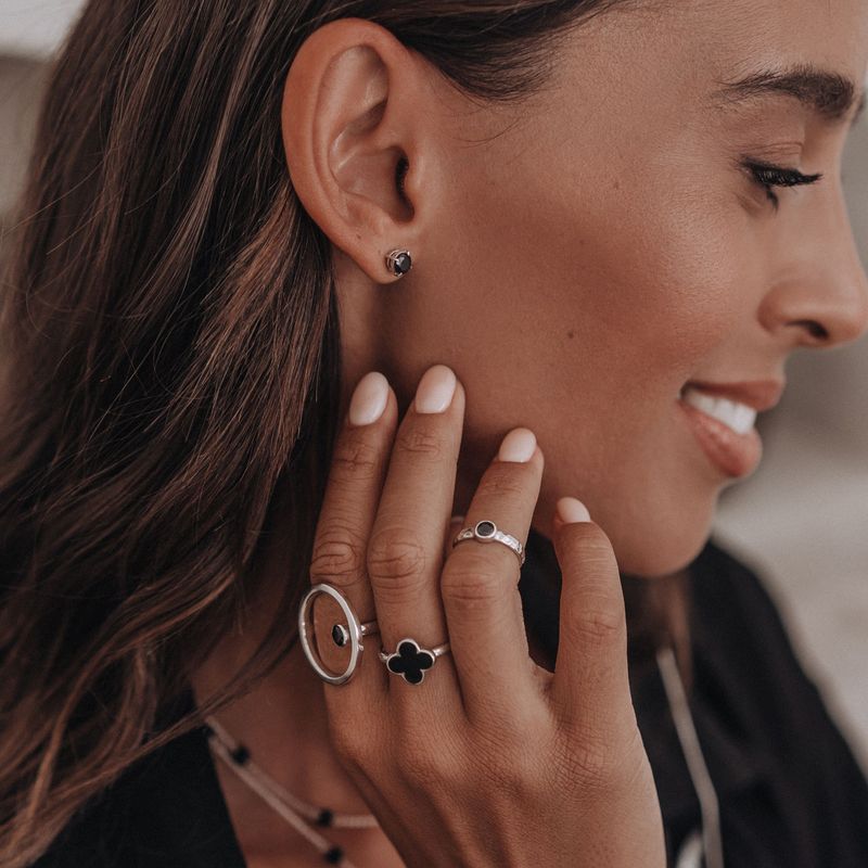 ISLAND SOUL Clover Ring with Black Onyx, Silver 925