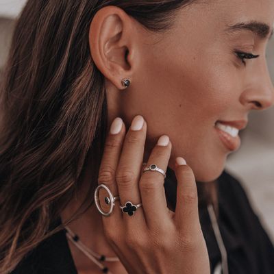 ISLAND SOUL Clover Ring with Black Onyx, Silver 925